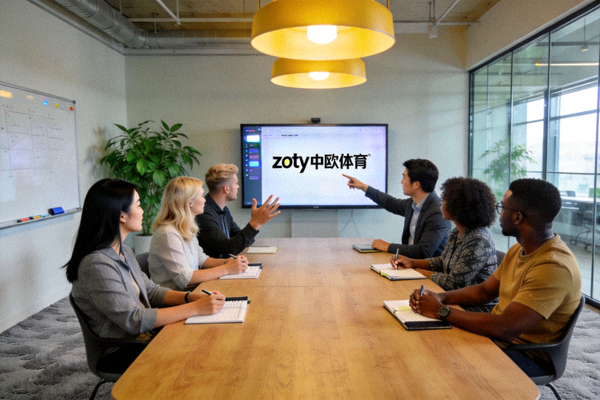 zoty中欧体育多元化团队成员在现代化办公室中协作讨论的温馨场景